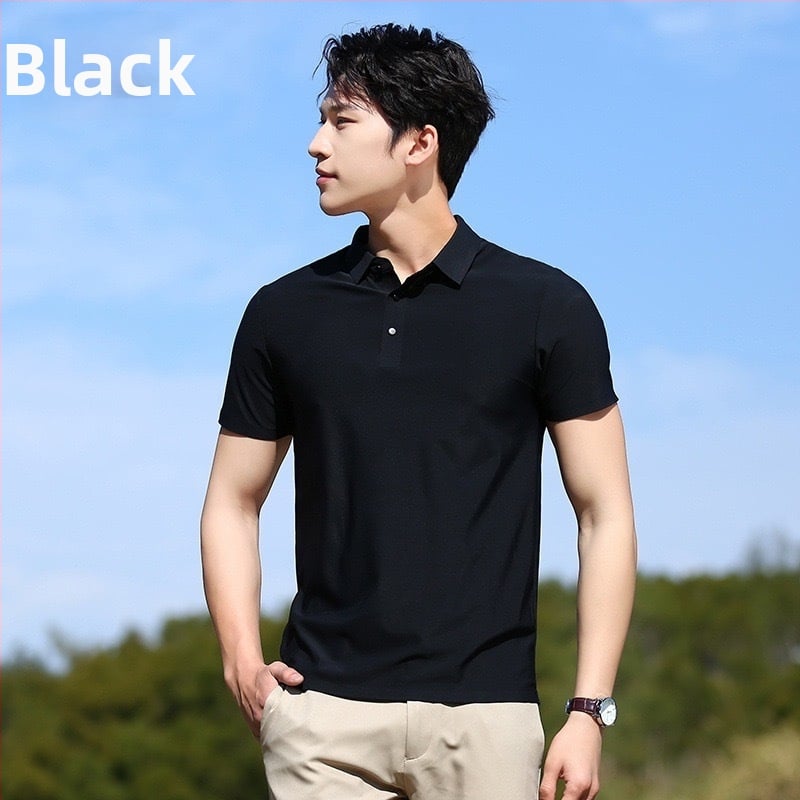 Ανδρικό πόλο πουκάμισο καλοκαιρινό, χωρίς ραφές, Ice Silk, γρήγορο στέγνωμα, κοντό μανίκι, ελαστικό και διαπνέον, εφαρμοστό για επιχειρηματικό casual