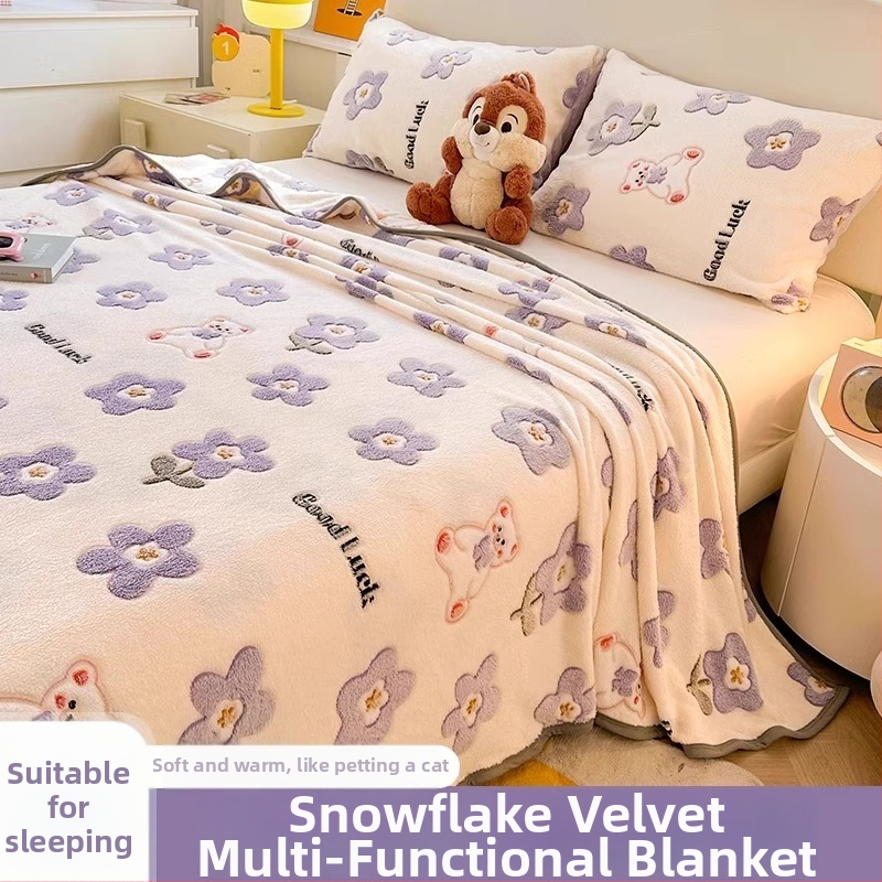 Pătură din velur laptos cu model de fulgi de zăpadă, 500–800 g, fibre chimice, stil desene animate, primăvară–toamnă