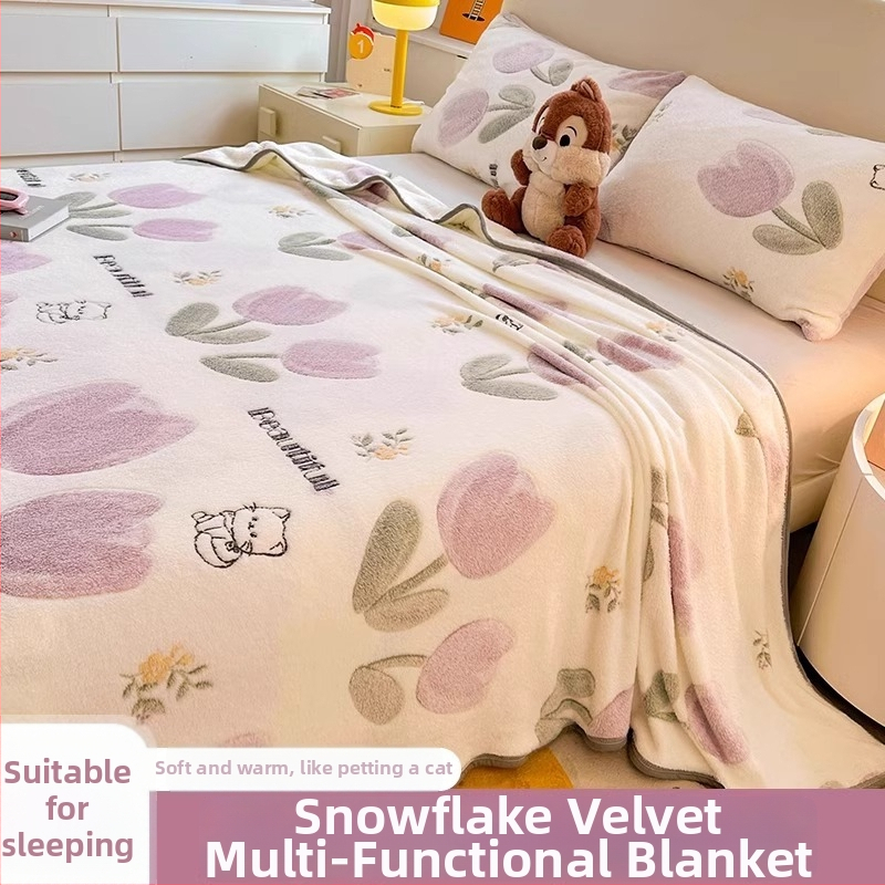 Pătură din velur laptos cu model de fulgi de zăpadă, 500–800 g, fibre chimice, stil desene animate, primăvară–toamnă
