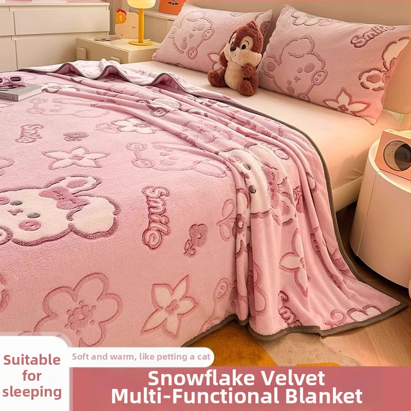Pătură din velur laptos cu model de fulgi de zăpadă, 500–800 g, fibre chimice, stil desene animate, primăvară–toamnă