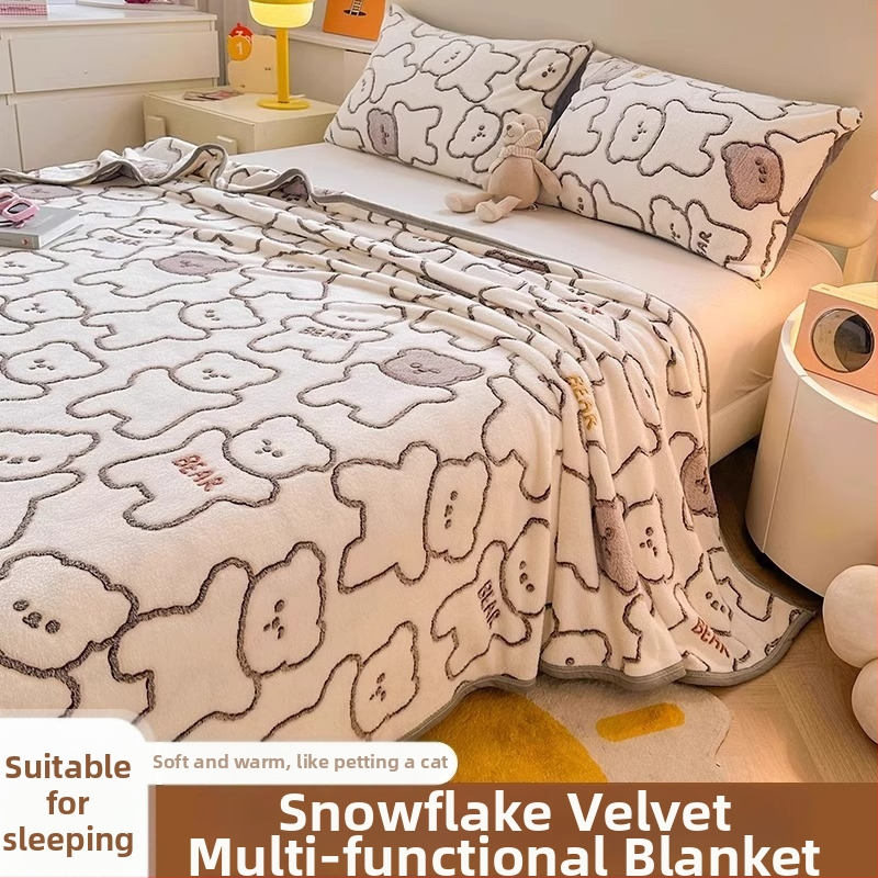 Pătură din velur laptos cu model de fulgi de zăpadă, 500–800 g, fibre chimice, stil desene animate, primăvară–toamnă