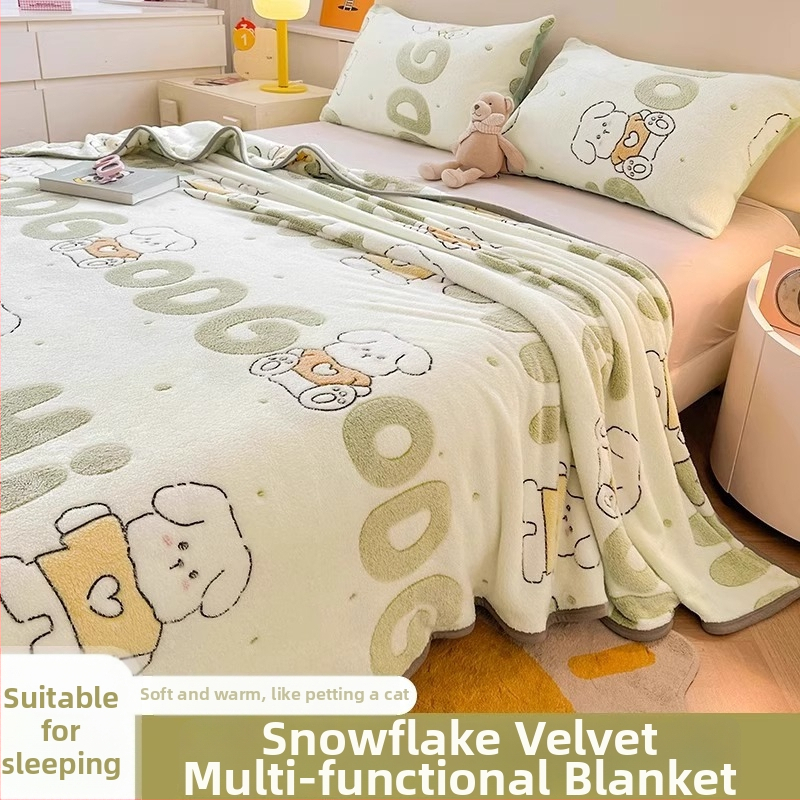 Pătură din velur laptos cu model de fulgi de zăpadă, 500–800 g, fibre chimice, stil desene animate, primăvară–toamnă