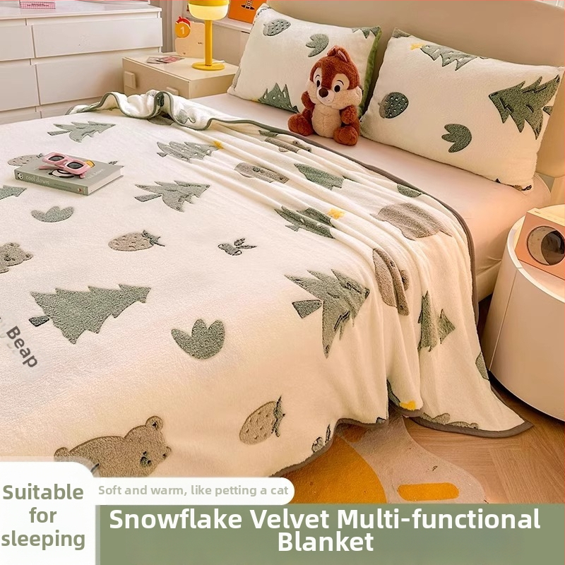 Pătură din velur laptos cu model de fulgi de zăpadă, 500–800 g, fibre chimice, stil desene animate, primăvară–toamnă