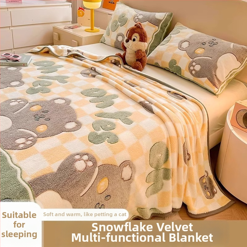 Pătură din velur laptos cu model de fulgi de zăpadă, 500–800 g, fibre chimice, stil desene animate, primăvară–toamnă