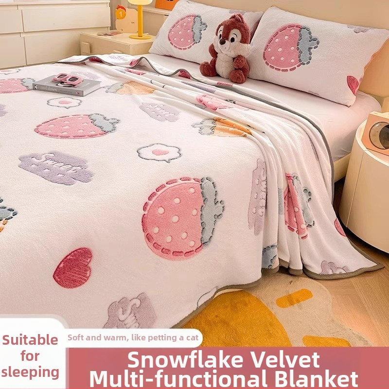 Pătură din velur laptos cu model de fulgi de zăpadă, 500–800 g, fibre chimice, stil desene animate, primăvară–toamnă