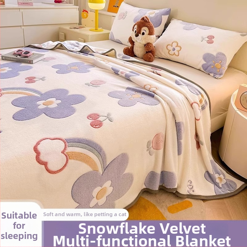 Pătură din velur laptos cu model de fulgi de zăpadă, 500–800 g, fibre chimice, stil desene animate, primăvară–toamnă