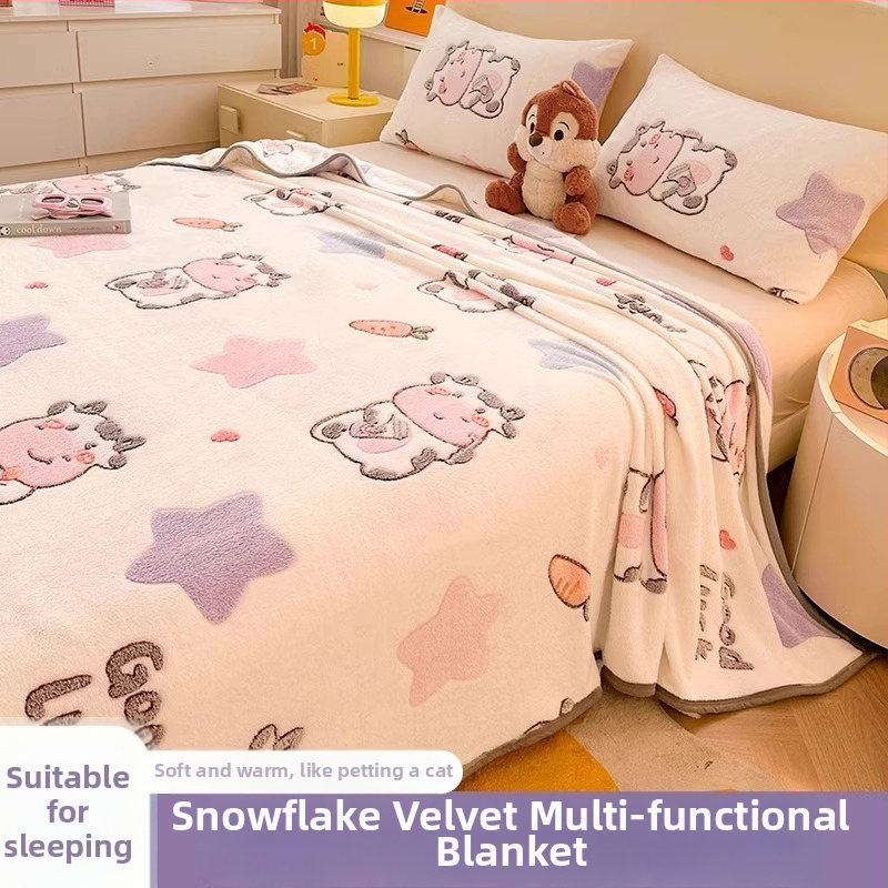Pătură din velur laptos cu model de fulgi de zăpadă, 500–800 g, fibre chimice, stil desene animate, primăvară–toamnă