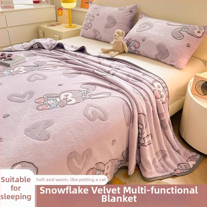 Pătură din velur laptos cu model de fulgi de zăpadă, 500–800 g, fibre chimice, stil desene animate, primăvară–toamnă