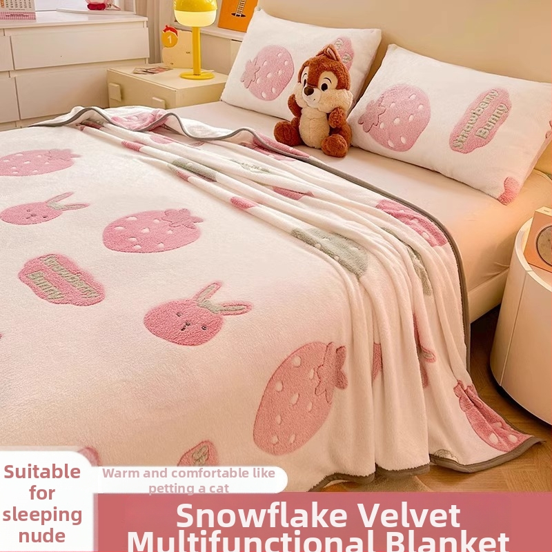 Pătură din velur laptos cu model de fulgi de zăpadă, 500–800 g, fibre chimice, stil desene animate, primăvară–toamnă