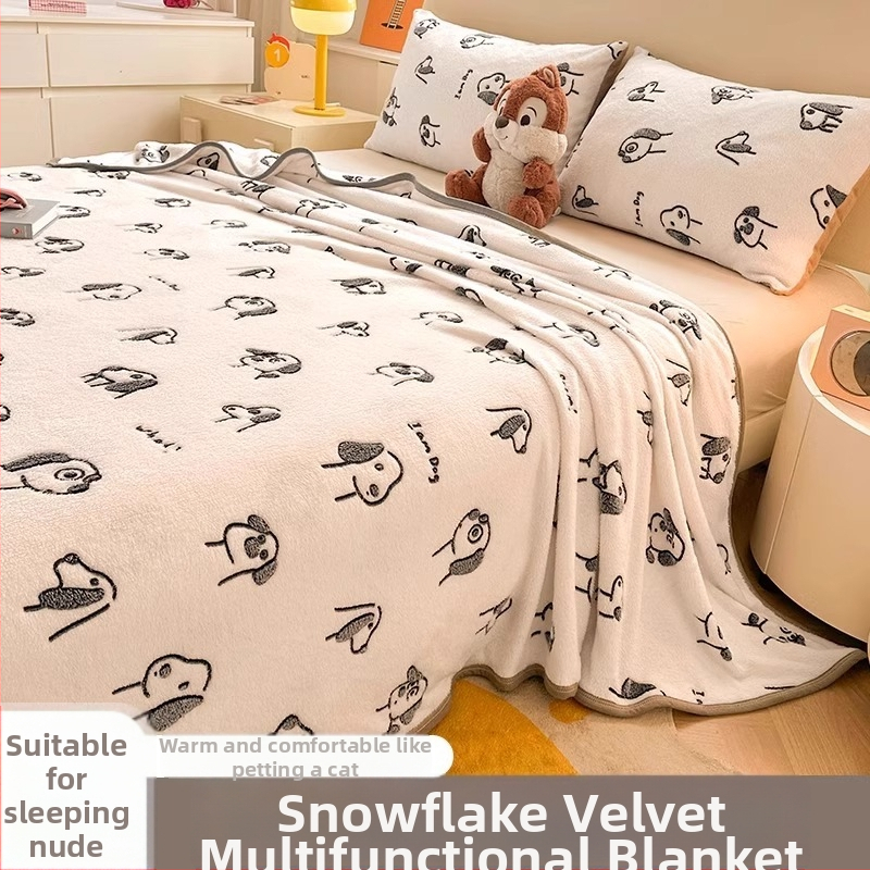 Pătură din velur laptos cu model de fulgi de zăpadă, 500–800 g, fibre chimice, stil desene animate, primăvară–toamnă