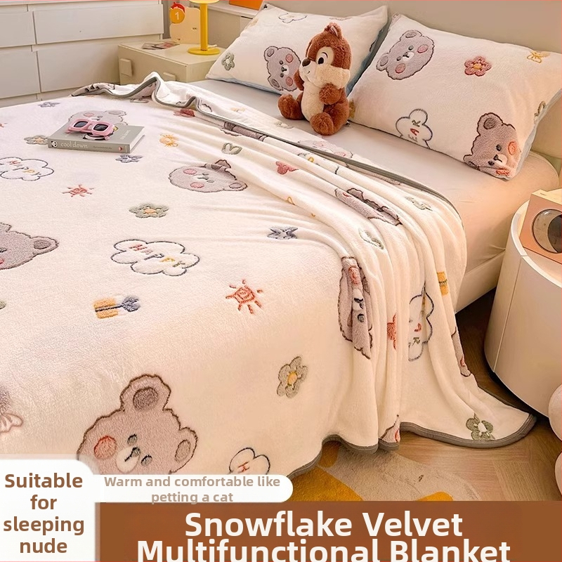 Pătură din velur laptos cu model de fulgi de zăpadă, 500–800 g, fibre chimice, stil desene animate, primăvară–toamnă