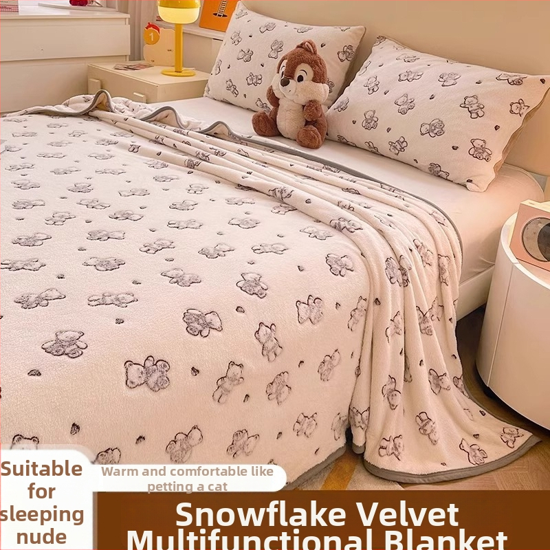 Pătură din velur laptos cu model de fulgi de zăpadă, 500–800 g, fibre chimice, stil desene animate, primăvară–toamnă