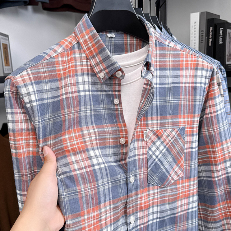 Ανδρικό πουκάμισο με μακριά μανίκια από χτενισμένο βαμβάκι, 96%+ βαμβάκι, τετράγωνος γιακάς, κορεατικό στυλ στενή γραμμή, μονόχρωμο