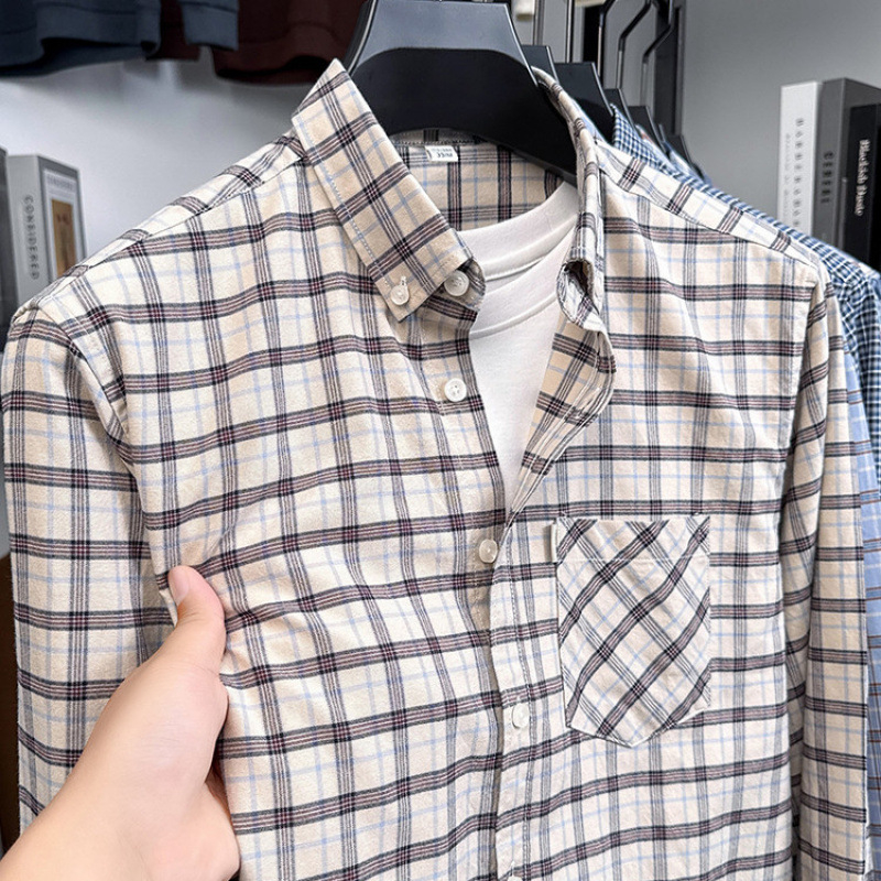 Ανδρικό πουκάμισο με μακριά μανίκια από χτενισμένο βαμβάκι, 96%+ βαμβάκι, τετράγωνος γιακάς, κορεατικό στυλ στενή γραμμή, μονόχρωμο