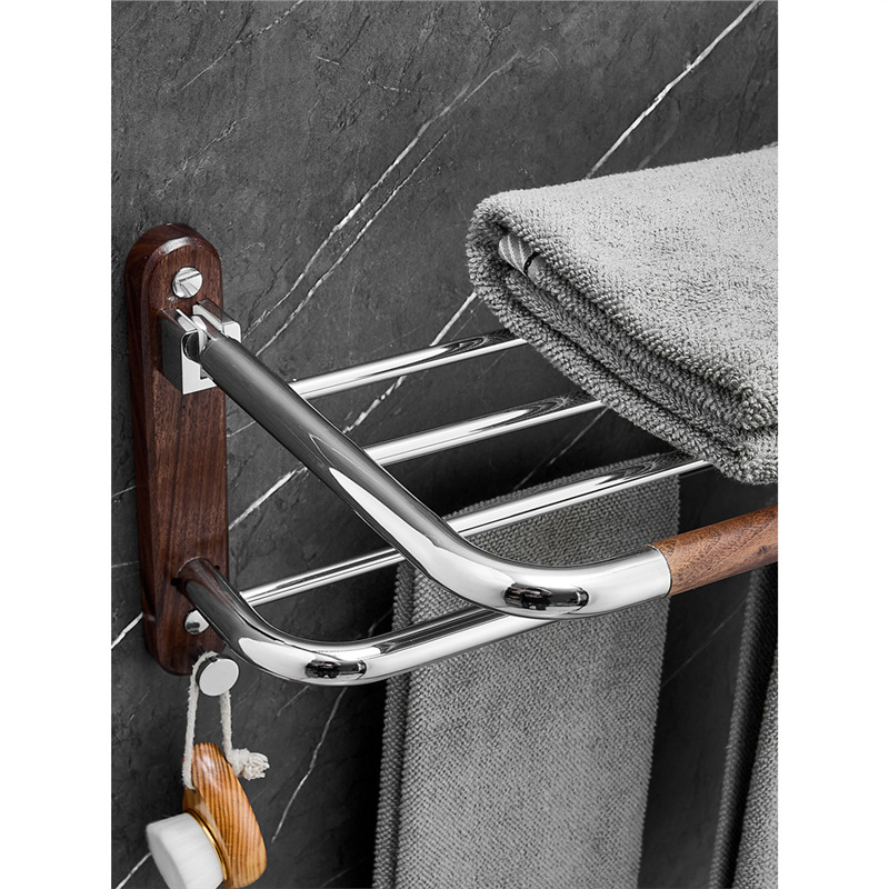 Fúrás nélküli, két szintes rozsdamentes acél törölközőtartó, 304, összecsukható, elektroplatált felülettel