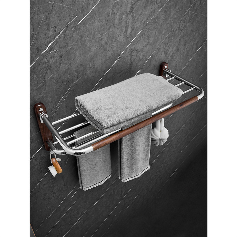 Fúrás nélküli, két szintes rozsdamentes acél törölközőtartó, 304, összecsukható, elektroplatált felülettel