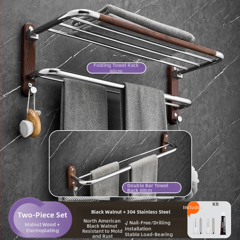 Fúrás nélküli, két szintes rozsdamentes acél törölközőtartó, 304, összecsukható, elektroplatált felülettel