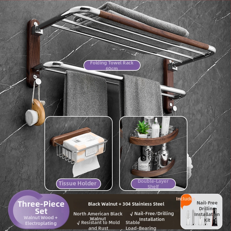 Fúrás nélküli, két szintes rozsdamentes acél törölközőtartó, 304, összecsukható, elektroplatált felülettel