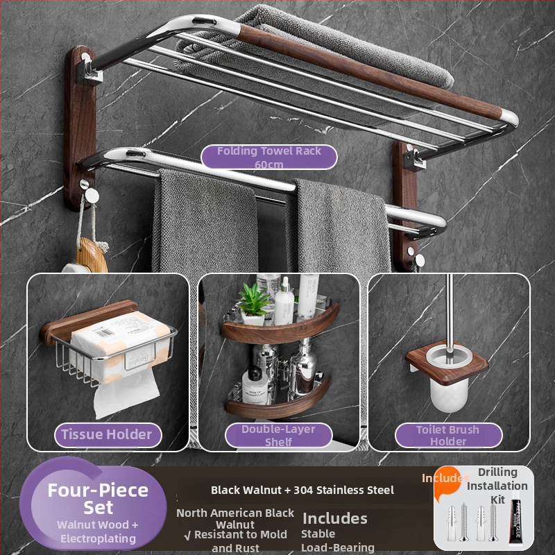 Fúrás nélküli, két szintes rozsdamentes acél törölközőtartó, 304, összecsukható, elektroplatált felülettel