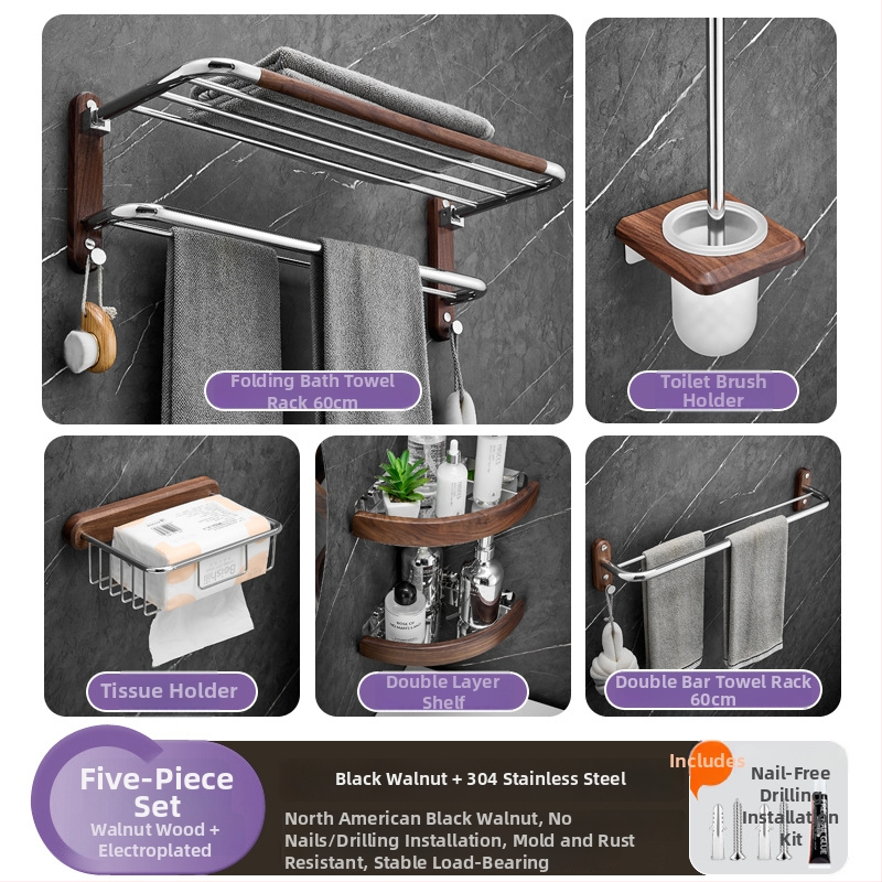 Fúrás nélküli, két szintes rozsdamentes acél törölközőtartó, 304, összecsukható, elektroplatált felülettel