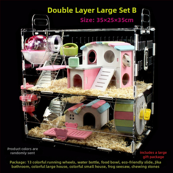 Akrylová klietka pre hamsterov, dvojposchodová, priehľadná vila-kaštieľ, guľatého tvaru, do interiéru, vodotesná