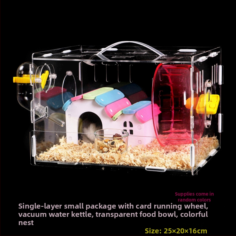 Akrylová klietka pre hamsterov, dvojposchodová, priehľadná vila-kaštieľ, guľatého tvaru, do interiéru, vodotesná