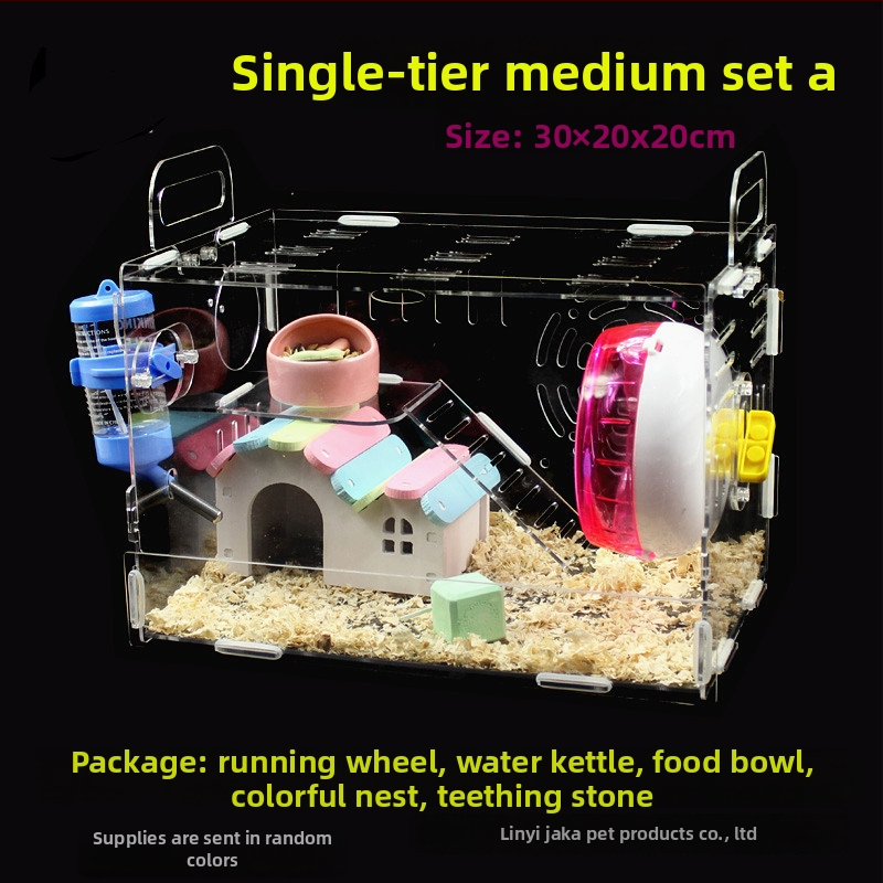 Akrylová klietka pre hamsterov, dvojposchodová, priehľadná vila-kaštieľ, guľatého tvaru, do interiéru, vodotesná