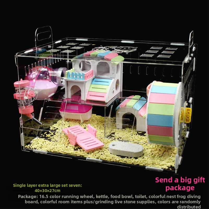 Akrylová klietka pre hamsterov, dvojposchodová, priehľadná vila-kaštieľ, guľatého tvaru, do interiéru, vodotesná