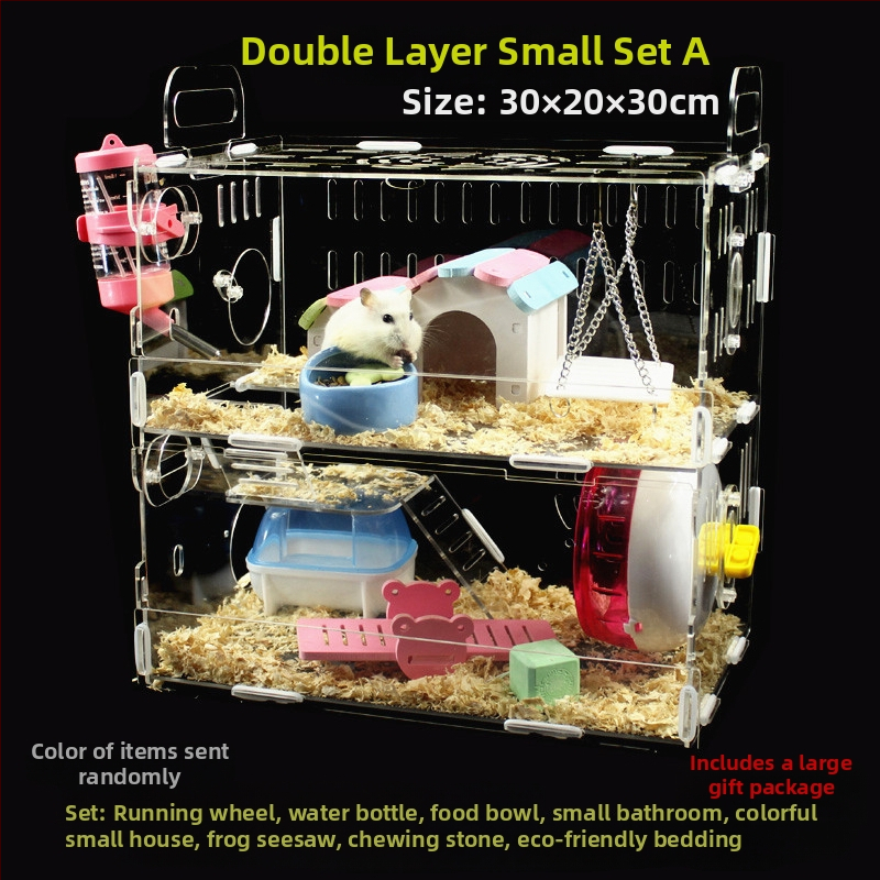 Akrylová klietka pre hamsterov, dvojposchodová, priehľadná vila-kaštieľ, guľatého tvaru, do interiéru, vodotesná