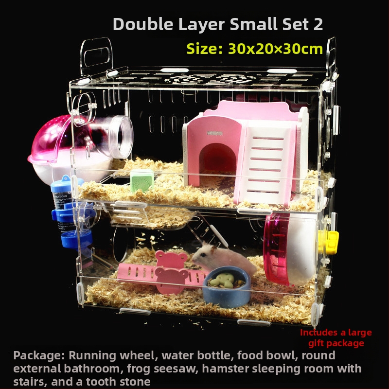 Akrylová klietka pre hamsterov, dvojposchodová, priehľadná vila-kaštieľ, guľatého tvaru, do interiéru, vodotesná