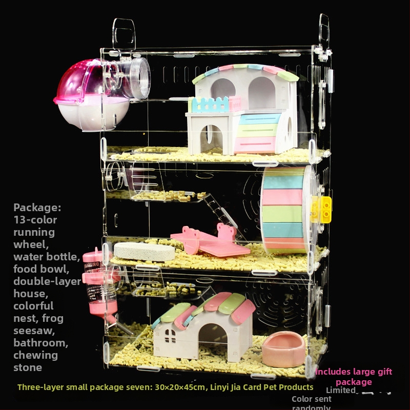 Akrylová klietka pre hamsterov, dvojposchodová, priehľadná vila-kaštieľ, guľatého tvaru, do interiéru, vodotesná