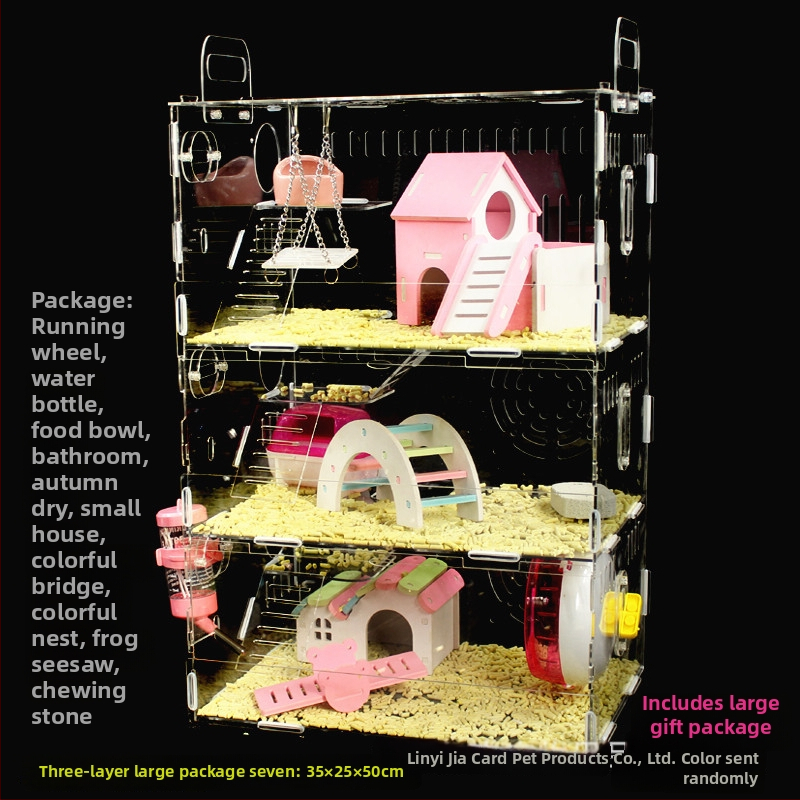 Akrylová klietka pre hamsterov, dvojposchodová, priehľadná vila-kaštieľ, guľatého tvaru, do interiéru, vodotesná