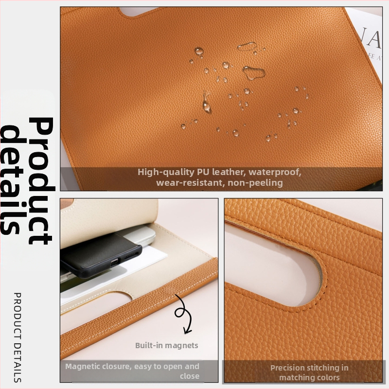 Yechun PU kožená taška na dokumenty s magnetickým zapínaním, vodotesná s veľkou kapacitou, model Paper Brick