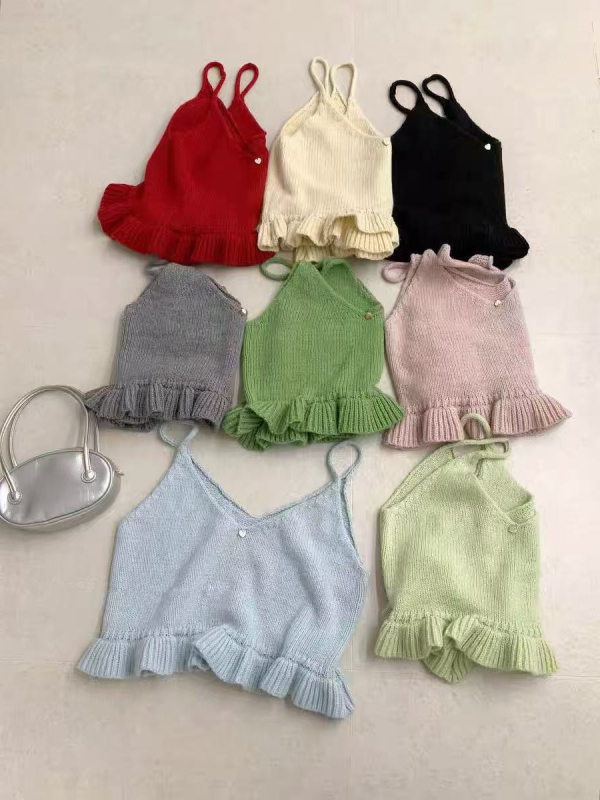 Γυναικείο αμάνικο πλεκτό τοπ από μαλλί-μίγμα, V-λαιμό, φαρδιά γραμμή, μεσαίου μήκους, μονόχρωμο.