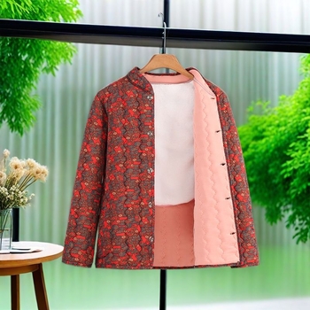 Jachetă de exterior damă, guler polo, croială lejeră, lungime medie (65-80 cm), umplutură din mătase-pamuc