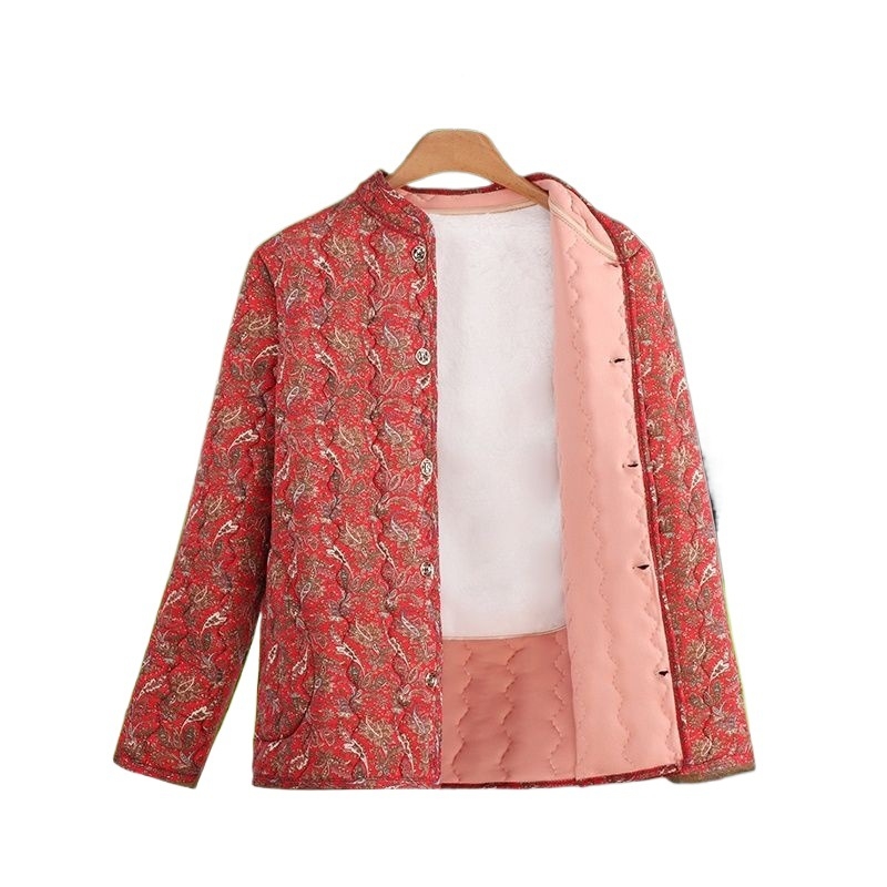 Jachetă de exterior damă, guler polo, croială lejeră, lungime medie (65-80 cm), umplutură din mătase-pamuc