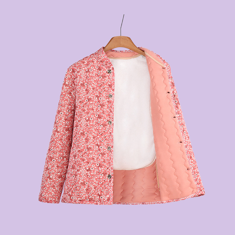 Jachetă de exterior damă, guler polo, croială lejeră, lungime medie (65-80 cm), umplutură din mătase-pamuc