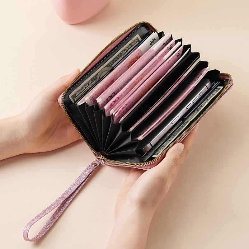 Πορτοφόλι με παγιέτες σε ακκορντεόν με μακρύ φερμουάρ και πολλαπλά διαμερίσματα — PU, Shenmeisi, Yf30, 120 g, επένδυση: συνθετικό δέρμα