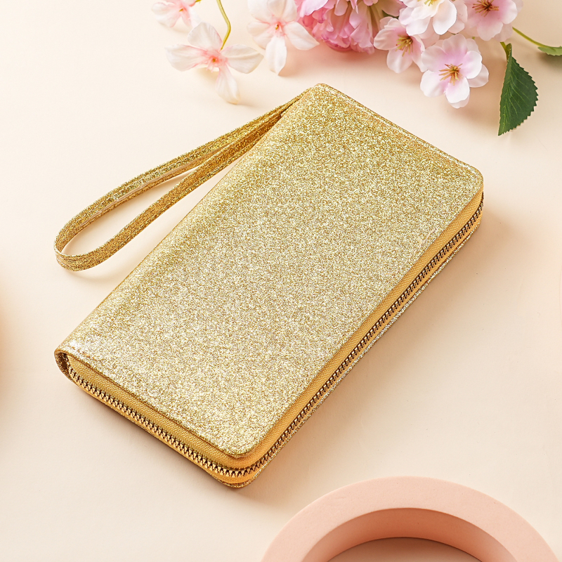 Πορτοφόλι με παγιέτες σε ακκορντεόν με μακρύ φερμουάρ και πολλαπλά διαμερίσματα — PU, Shenmeisi, Yf30, 120 g, επένδυση: συνθετικό δέρμα