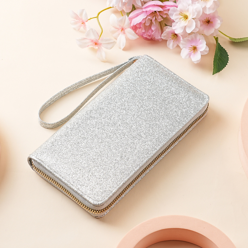 Πορτοφόλι με παγιέτες σε ακκορντεόν με μακρύ φερμουάρ και πολλαπλά διαμερίσματα — PU, Shenmeisi, Yf30, 120 g, επένδυση: συνθετικό δέρμα