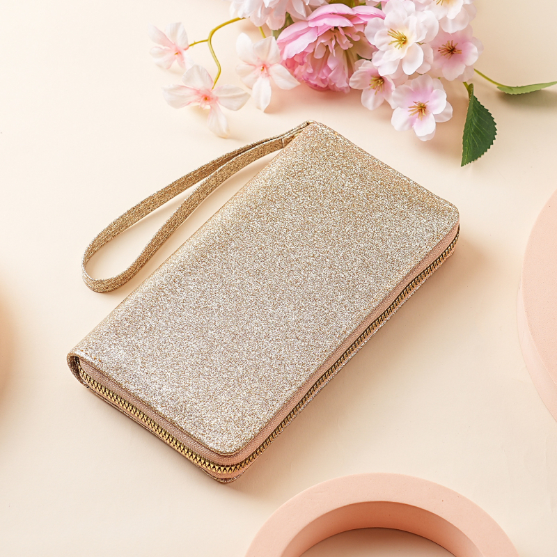 Πορτοφόλι με παγιέτες σε ακκορντεόν με μακρύ φερμουάρ και πολλαπλά διαμερίσματα — PU, Shenmeisi, Yf30, 120 g, επένδυση: συνθετικό δέρμα