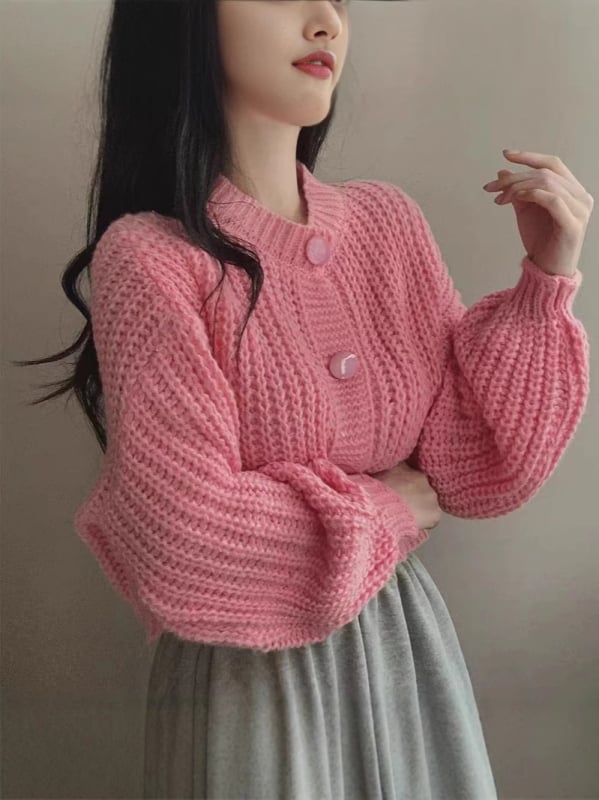 Χαλαρό γυναικείο cardigan πουλόβερ από πολυεστερικό πλέξιμο, μονόχρωμο, φαρδιά γραμμή, μακριά μανίκια, μήκος 50–65 cm