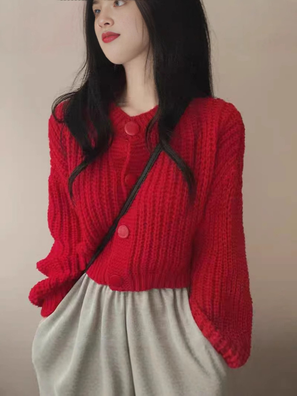 Χαλαρό γυναικείο cardigan πουλόβερ από πολυεστερικό πλέξιμο, μονόχρωμο, φαρδιά γραμμή, μακριά μανίκια, μήκος 50–65 cm