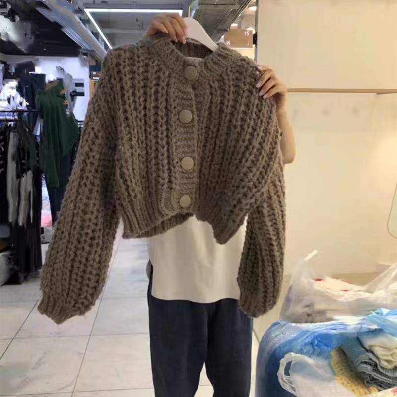 Χαλαρό γυναικείο cardigan πουλόβερ από πολυεστερικό πλέξιμο, μονόχρωμο, φαρδιά γραμμή, μακριά μανίκια, μήκος 50–65 cm