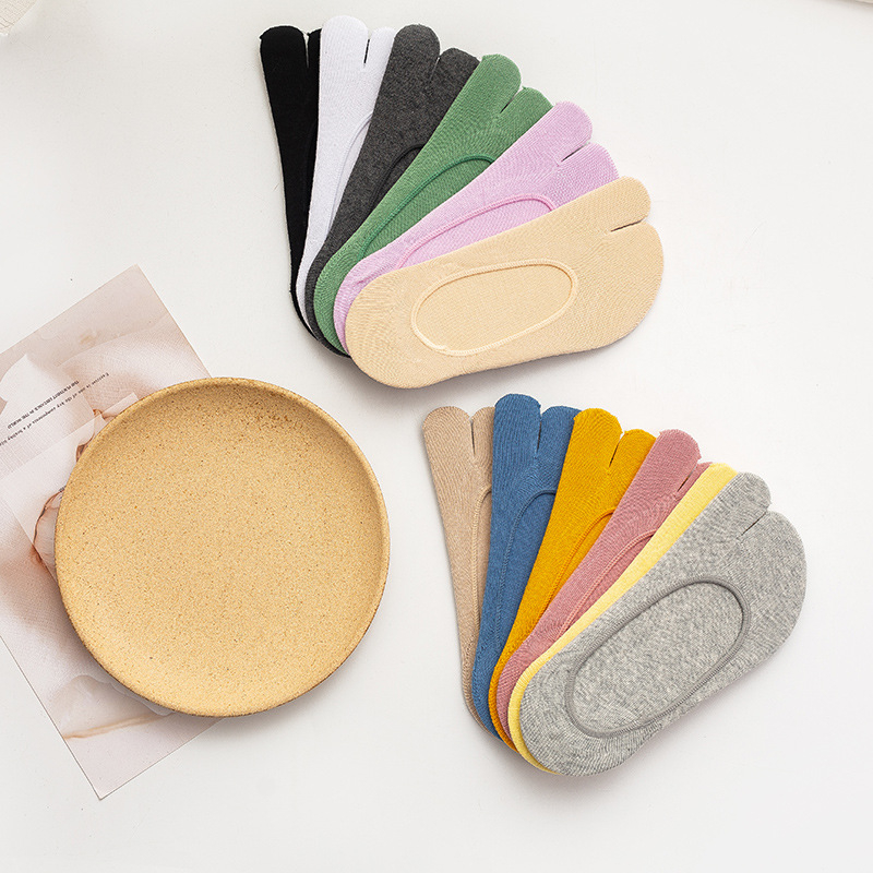 Ženske pamučne dvoprstne čarape, protiv trenja, jednobojne, pletene jednim predivom