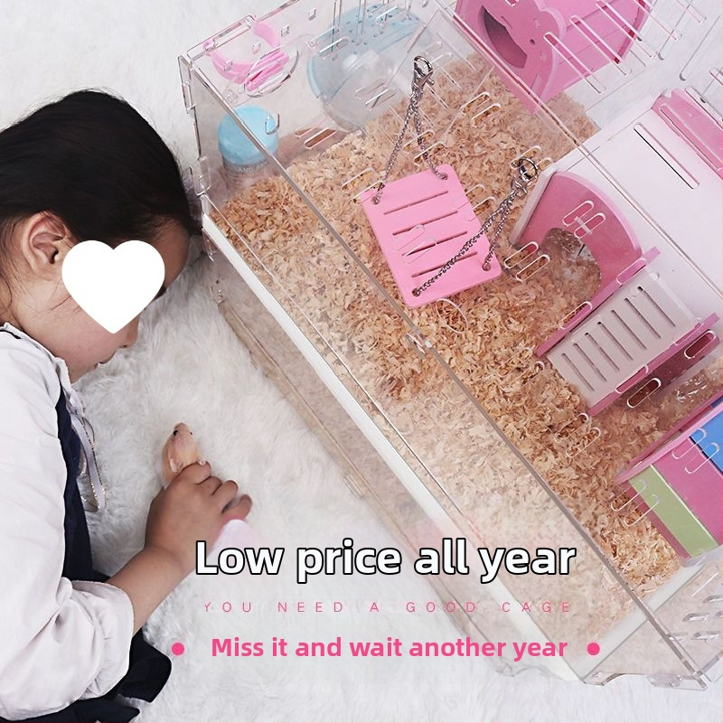 Klietka pre hamstera s tanierovou konštrukciou, plastová konštrukcia, vhodná do interiéru, štvorcový tvar, minimalistický dizajn (hamster; plast; interiér; štvorcový; minimalistický)