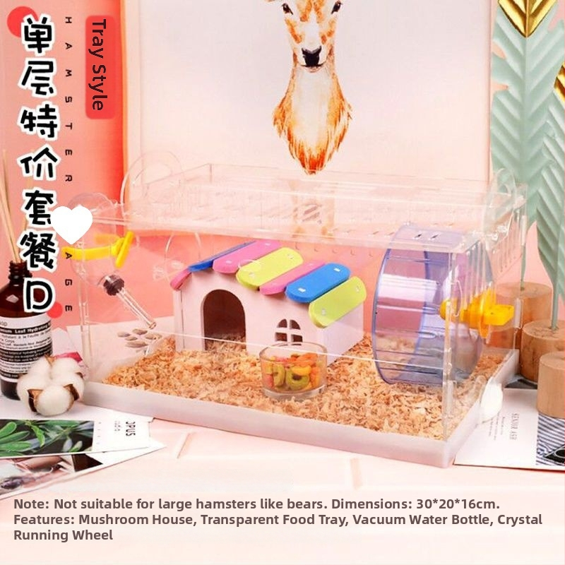 Klietka pre hamstera s tanierovou konštrukciou, plastová konštrukcia, vhodná do interiéru, štvorcový tvar, minimalistický dizajn (hamster; plast; interiér; štvorcový; minimalistický)