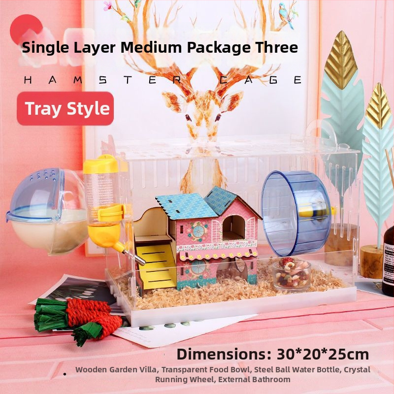 Klietka pre hamstera s tanierovou konštrukciou, plastová konštrukcia, vhodná do interiéru, štvorcový tvar, minimalistický dizajn (hamster; plast; interiér; štvorcový; minimalistický)