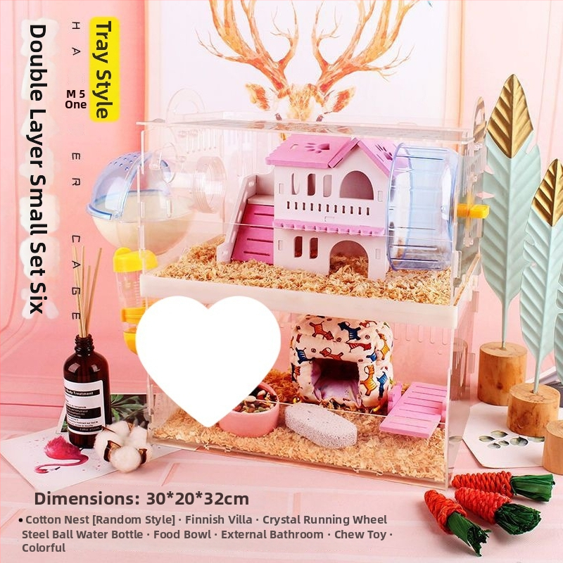 Klietka pre hamstera s tanierovou konštrukciou, plastová konštrukcia, vhodná do interiéru, štvorcový tvar, minimalistický dizajn (hamster; plast; interiér; štvorcový; minimalistický)