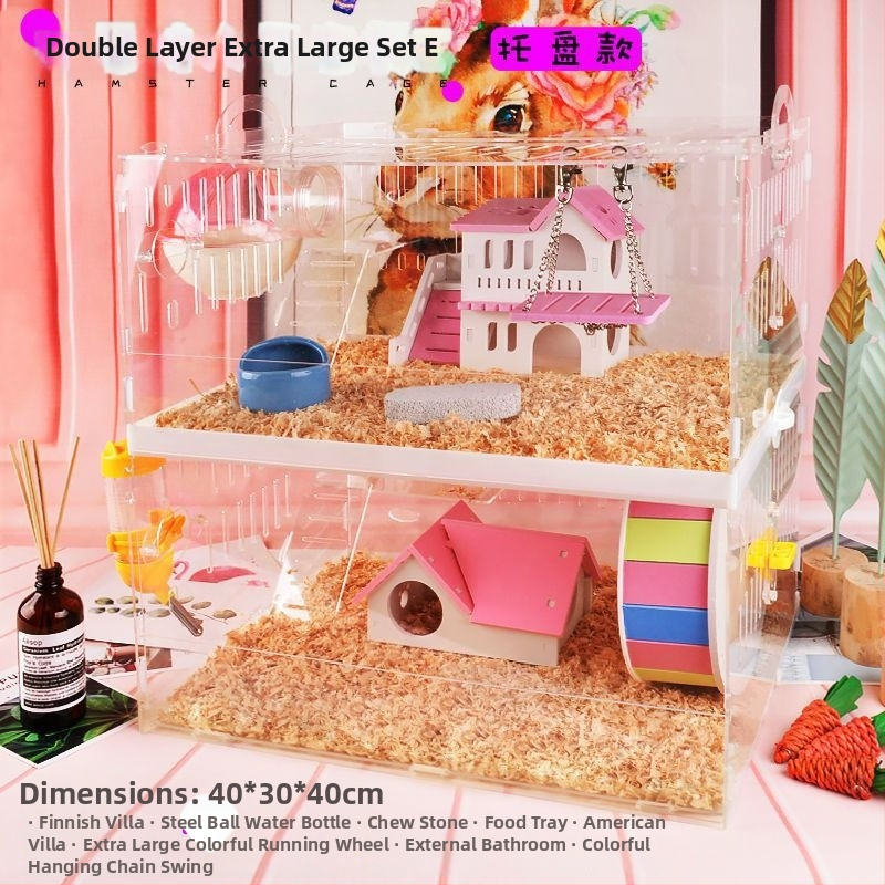 Klietka pre hamstera s tanierovou konštrukciou, plastová konštrukcia, vhodná do interiéru, štvorcový tvar, minimalistický dizajn (hamster; plast; interiér; štvorcový; minimalistický)